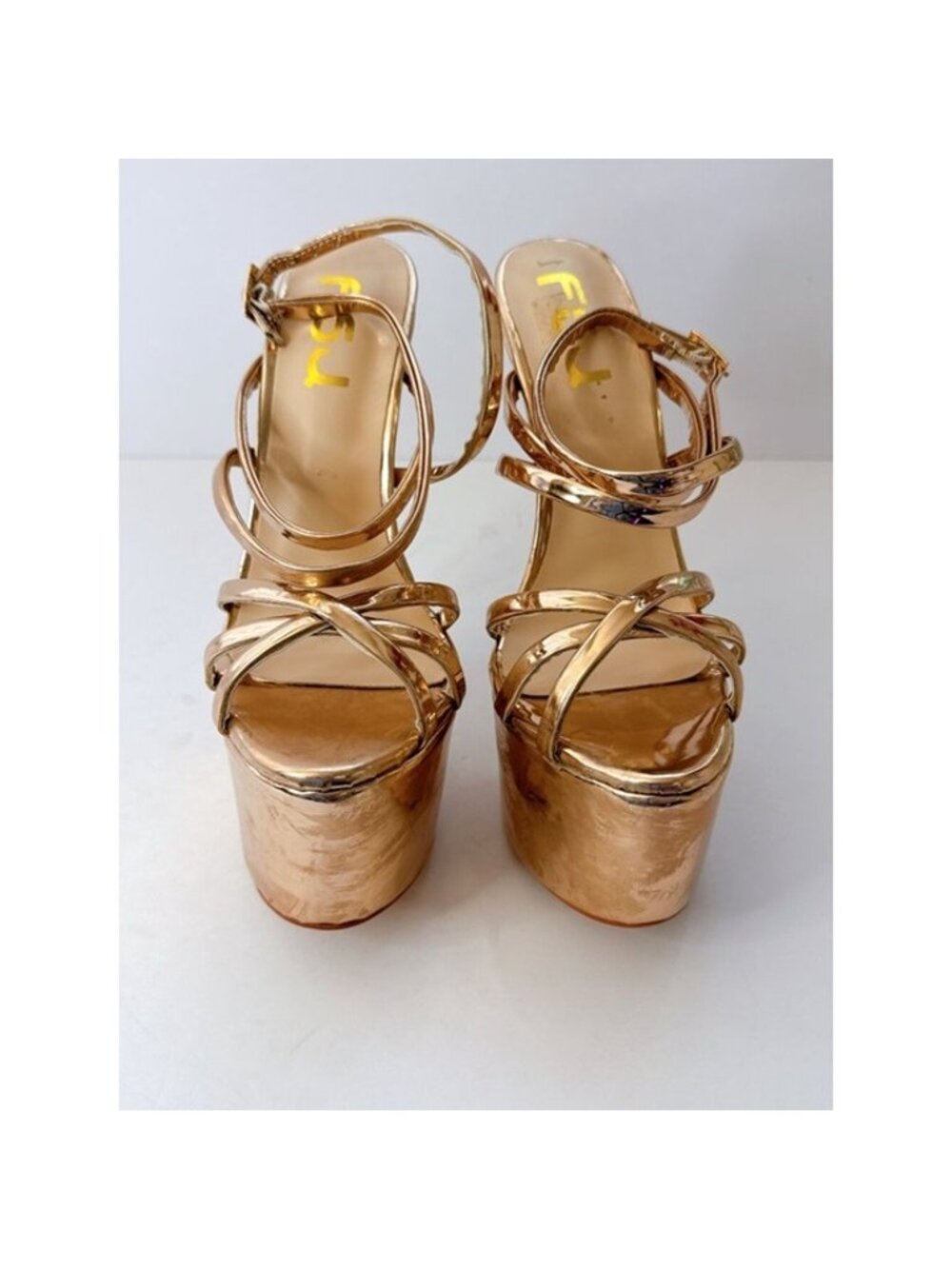 Size 5 Gold Platform Heels Women’s Strappy Metallic High Heels Club Party